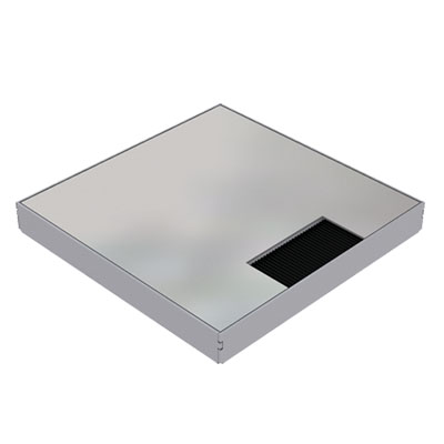 Produktbild DBK 160 001  -  Doppelboden-Auslass DBK 160 inkl. belegtem Deckel aus Chromstahl, geschliffen, und 1 Bürstenauslass